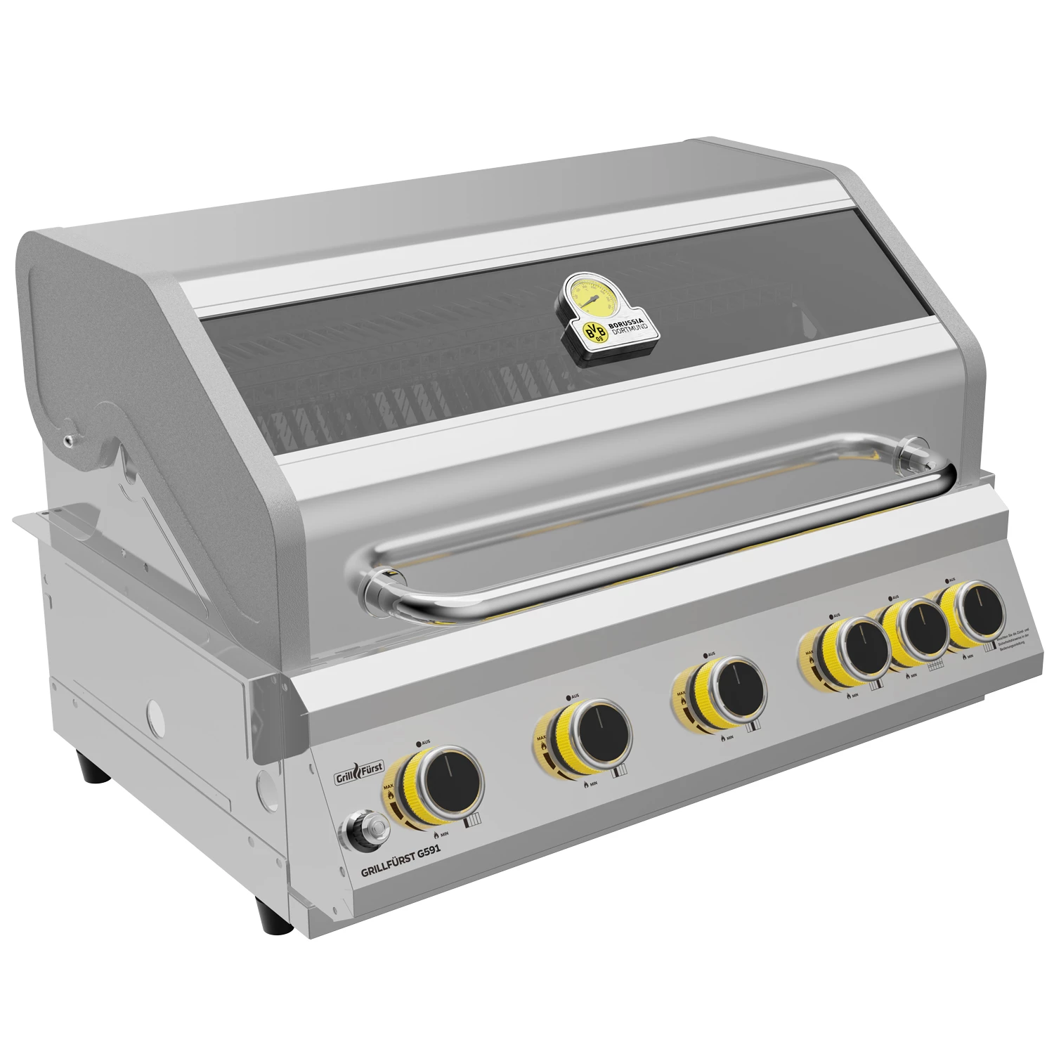 Grillfürst G591G Borussia Dortmund Edition 5-Brenner Einbaugrill Mit Heckbrenner Und Gusseisen Rosten 4 Grillfürst G591G Borussia Dortmund Edition 5-Brenner Einbaugrill Mit Heckbrenner Und Gusseisen Rosten – Bild 2