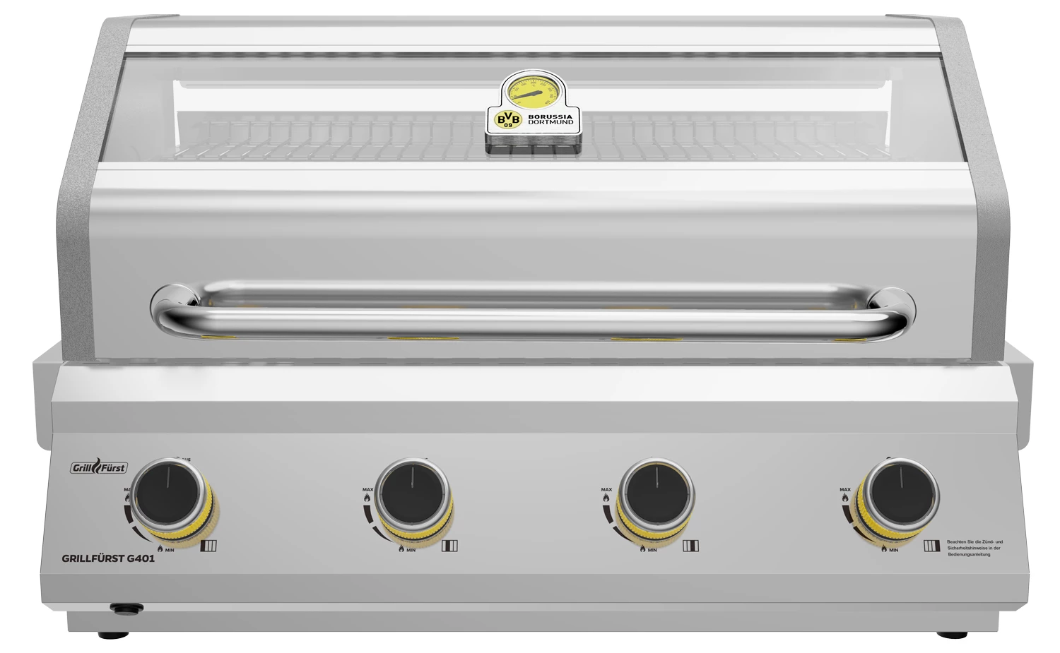 Grillfürst G401G Borussia Dortmund Edition 4-Brenner Edelstahl - Einbaugrill Mit Gusseisen Rosten 3 Grillfürst G401G Borussia Dortmund Edition 4-Brenner Edelstahl - Einbaugrill Mit Gusseisen Rosten