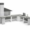 Palazzetti Gartenküche: Modul Ecke, Marmortech Grau -Grill Verkaufs-Shop Palazzetti Gartenkueche Beispiel Faro grau