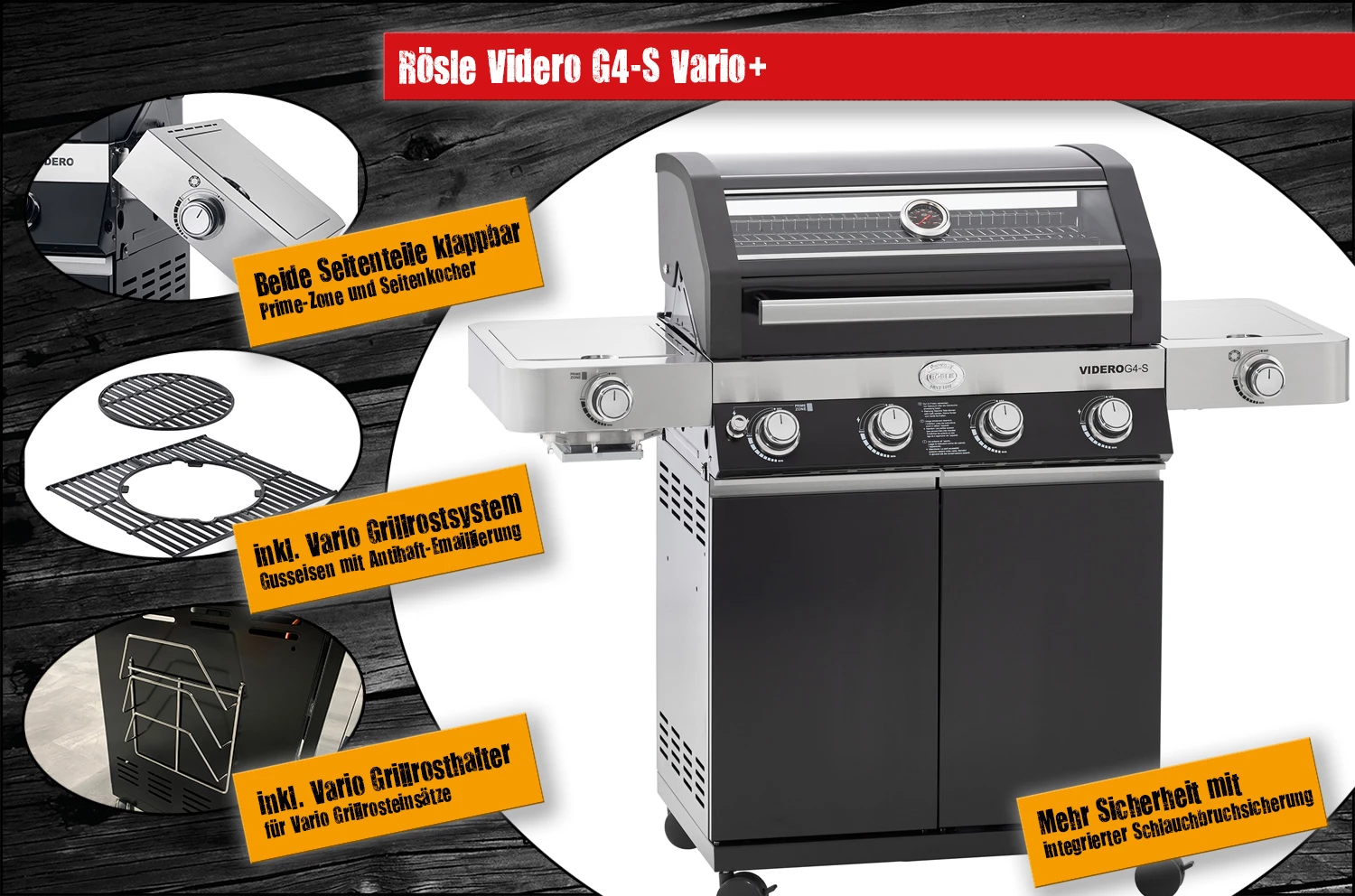 Rösle Gasgrill Videro G4-S VARIO+ Schwarz - Modell 2023 Inkl. Abdeckhaube 5 Rösle Gasgrill Videro G4-S VARIO+ Schwarz - Modell 2023 Inkl. Abdeckhaube – Bild 3