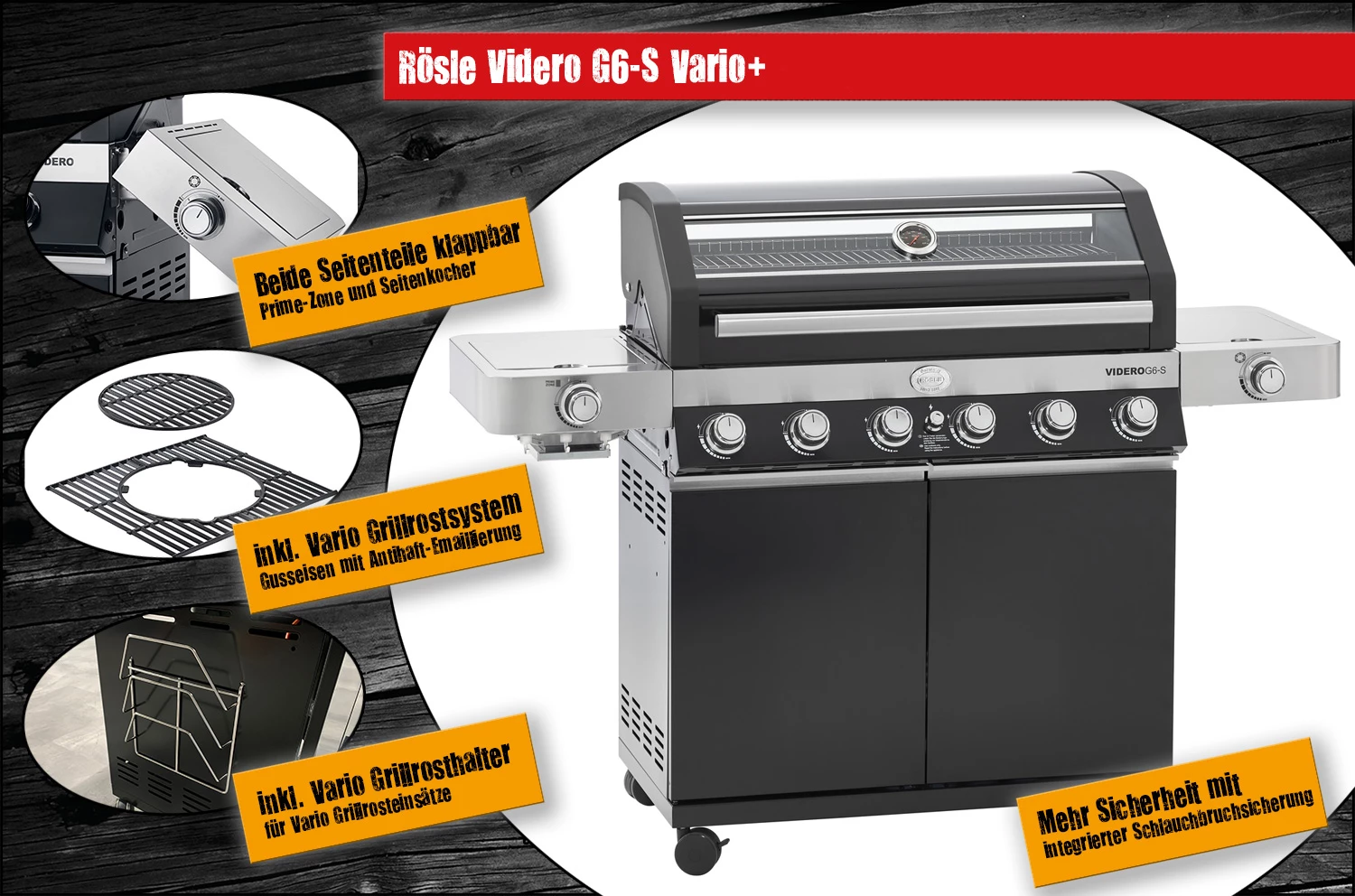 Rösle Gasgrill Videro G6-S VARIO+ Schwarz - Modell 2023 - X-DEAL Inkl. Abdeckhaube, Grillplatte Und Drehspieß 7 Rösle Gasgrill Videro G6-S VARIO+ Schwarz - Modell 2023 - X-DEAL Inkl. Abdeckhaube, Grillplatte Und Drehspieß – Bild 5