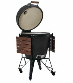 The Bastard Keramikgrill Urban XL - Complete - Schwarz Matt - Modell 2023 -Grill Verkaufs-Shop The Bastard XL Urban Keramikgrill BU210 offen Seitentische abgeklappt